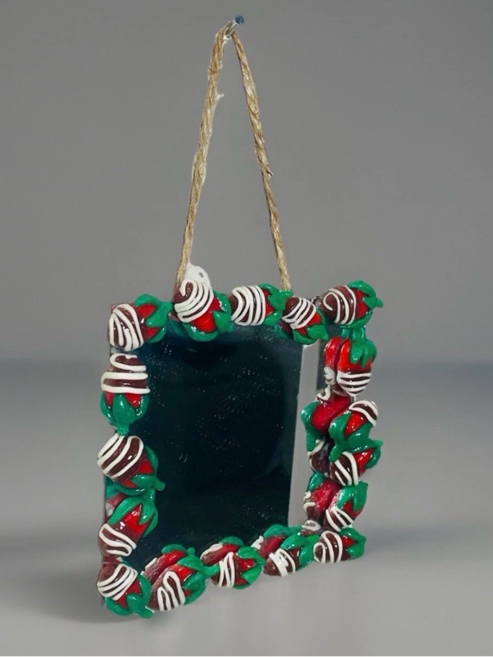 Handmade Mini  Ceramic Chocolate Covered Strawberries Bordered Mirror 4X4in